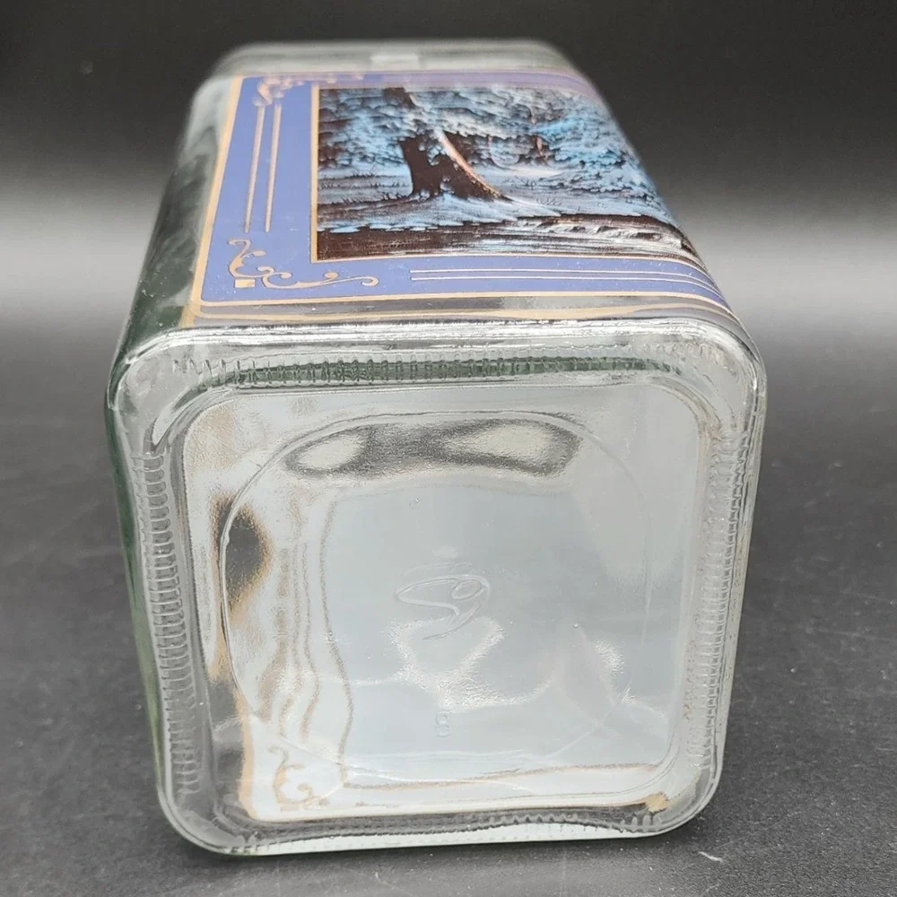 Jesse Barnes Blue New Fallen Snow Glass Storage Jar Canister Winter Cabin Art